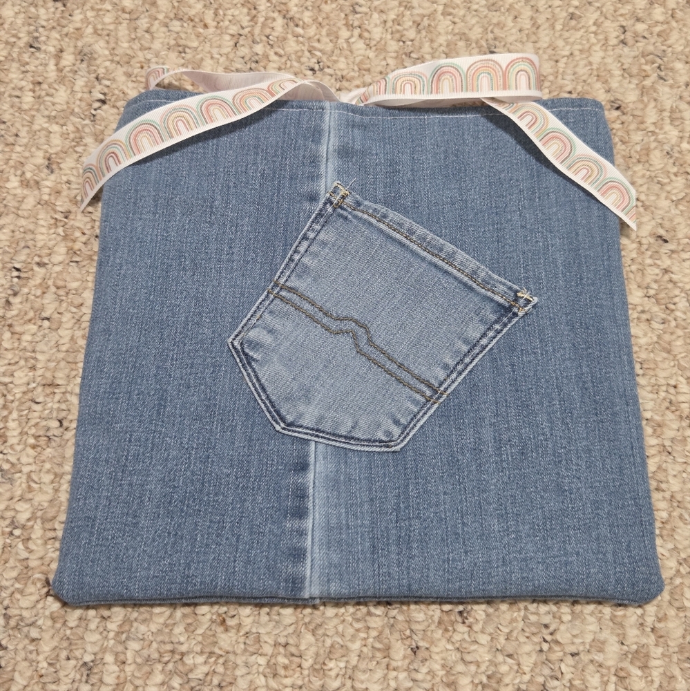 Upcycled Large Blue Denim Book Sleeve With Front Pocket